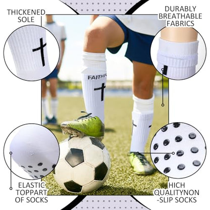 Glitopper 6 Pairs Cross Grip Soccer Socks US 6-13 christian - color: White, style: Motivate