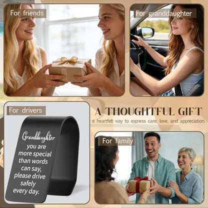 Vivopisew Granddaughter Car Visor Clip, Engraved Stainless Steel Drive Safe Gift From Grandparents, Family Love Safety Reminder Car Visor Clip, Granddaughter Driving Daily Protection Gift VVA355 - color: Black-Granddaughter Car Visor Clip