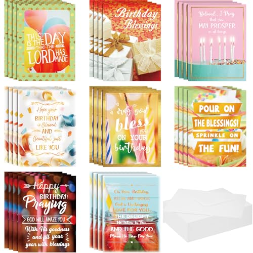 Affrolling 32 Pcs Christian Birthday Cards with Envelopes Religious 4x6
