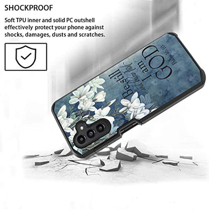for Galaxy A13 5G Case, Hybrid Hard PC & Soft Silicone Dual Layer Shockproof Protection Case for Samsung Galaxy A13 5G, Quotes Bible Verse Psalm 46:10