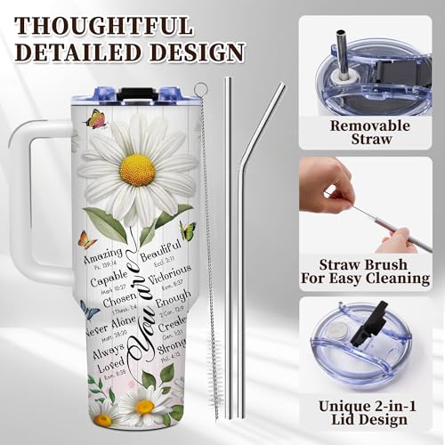 Christian Gifts for Women, Christian 40OZ Tumbler With Handle - color: Bible-youare-White
