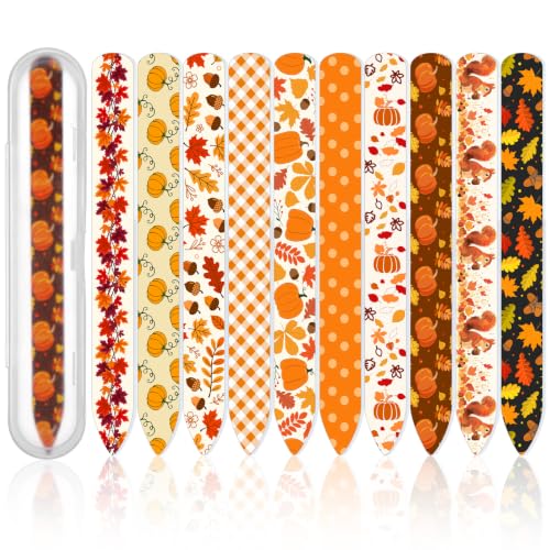 10 Pcs Fall Glass Nail Files Gifts with Case Fall Autumn Party Favors Bulk - style: Fall