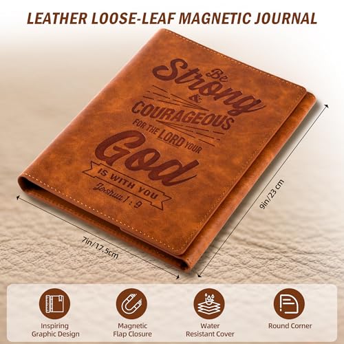 Inspirational Christian Gifts For Men,Bible Notebooks For Note Taking Refillable Journal,Leather Book Cover Joshua 1:9 Church Notes Journal,Religious Mothers Day Gifts (Joshua 1:9) - style: Joshua 1:9