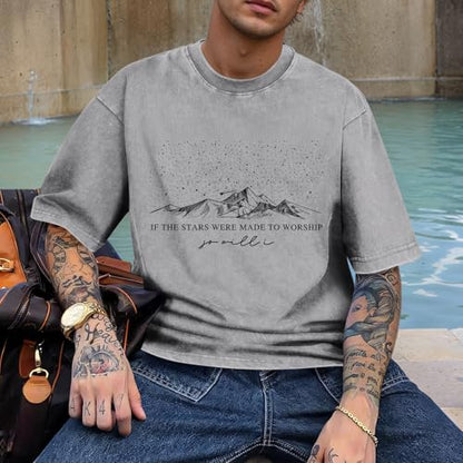 Christian Faith God Shirts for Men Jesus Bible Verse Shirt Oversized Acid Wash Tshirts Star Mountain Graphic Tees - color: Lightgray, size: Medium