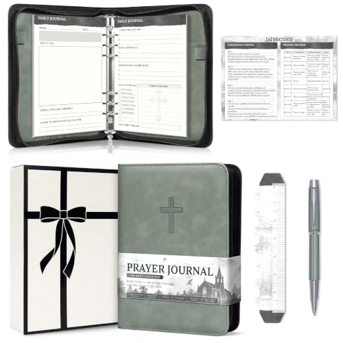 Ospelelf Removable Prayer Journal with Leather Green 6 Ring Binder 3-Month - color: green