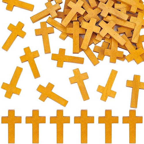 SUNNYCLUE 80Pcs Wooden Cross Charms Easter Small Wooden Cross Charm Mini Wood Crosses Cross Charm Rosaries Crucifix Charms Pocket Crosses Charms for Jewelry Making Bracelet Necklace Party Favors - color: 80pcs Camel 42x24.5mm