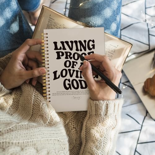 Christian Journal, Bible Study Notebook, Bible Notebooks for Note Taking, Church Hardcover Spiral Notebook for Women Man 5.5x8.3 - Black - color: Living Proof of a Loving God - Beige