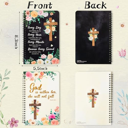 Xqumoi 2Pack A5 Floral Cross Religious Spiral Notebooks, She Will Not Fall Bible Verse Ruled Journal Writing Hardcover Notebooks Christian Christmas Gift Sunday School Office Supplies - style: A-Floral Cross