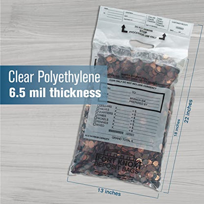 BankSupplies Poly Coin Bags 13 x 22 Tamper Evident Handled Coin Bags 50 Pack - size: 13 x 18 inches