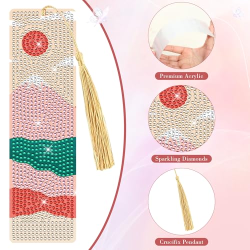 Boho Diamond Art Bookmarks Kit - DIY Diamond Painting Bookmarks with Sun and Moon Mountain Painting Kits for Making Beginner Kids Adults - color: Boho