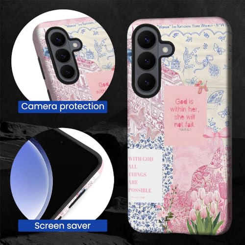 Compatible with Samsung Galaxy S26,2-in-1 Frosted Phone Cover Shockproof Case - Bible Verse Pink Tulip Flowers - color: Bible Verse Pink Tulip Flowers, size: Samsung Galaxy S26