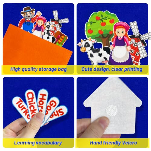 PENGFULL Felt Flannel Board Story Pieces for Toddlers Preschool, Kids Interactive Storytelling Teaching Play Kits with Words Felt Pieces (New Farm)