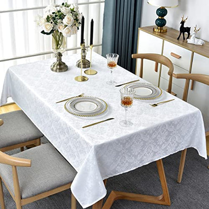 SASTYBALE White Tablecloth Rectangle 60 x 84 Inch Jacquard Tablecloth - color: A-white, size: 84" x 60" (Rectangular)