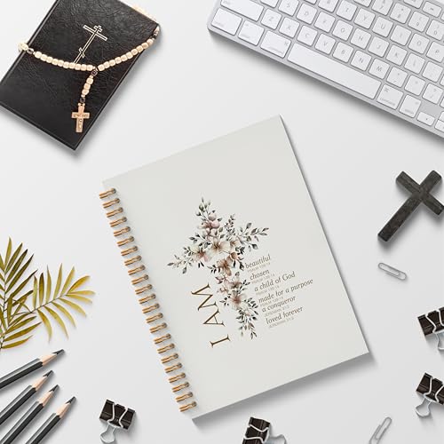 Spiral Bible Christian Inspirational Journaling Notebook 5.5x8.3, Prayer Journal for Women Spiral Bound, Christian Gifts for Women, Girl, Motivational School Notebooks Journal for Teen Girls - color: White