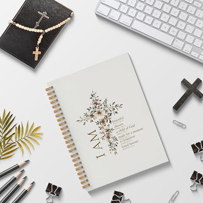 Spiral Bible Christian Inspirational Journaling Notebook 5.5x8.3, Prayer Journal for Women Spiral Bound, Christian Gifts for Women, Girl, Motivational School Notebooks Journal for Teen Girls - color: White
