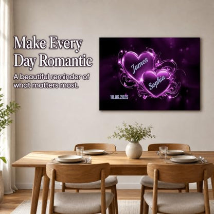 Ipplee Custom Framed Romantic Neon Double Heart Canvas for Couples - color: Design23