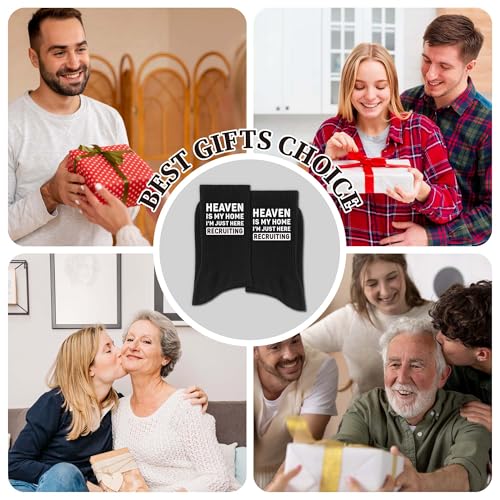Christian Socks for Men, Biblical Crew Socks Gifts for Dad Grandpa Husband - color: Just Here Recruiting Black