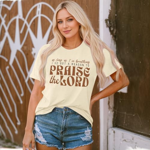Christian Shirts for Women Praise The Lord God Bible Verse Tshirts Jesus Faith Religious T Shirt Inspirational Tees - color: Apricot, size: XX-Large