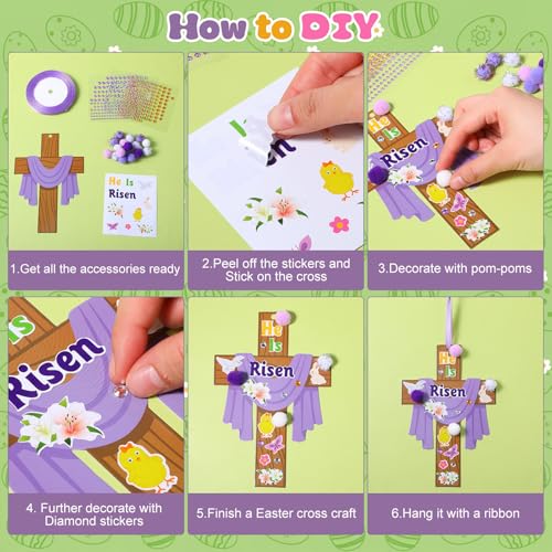 Funrous 48 Sets Crafts Kit Paper Crafts DIY Make Your Own Hanging Ornaments with Pompoms Diamond Stickers for Holiday Classroom Activities Party Favors, Easter Jesus - style: Easter Jesus