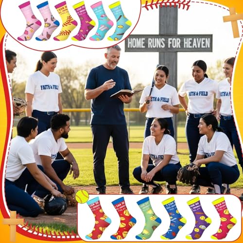 Suhine 12 Pairs Softball Bible Verse Socks Christian Softball Team Socks I Can Do All Things Religious Appreciation Gift Crew Cotton Birthday Sport Party Gifts for Women Men Sport Lovers Team Players