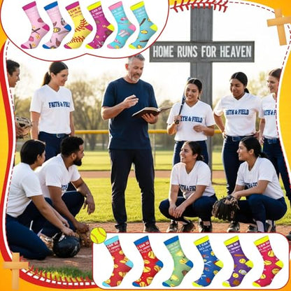Suhine 12 Pairs Softball Bible Verse Socks Christian Softball Team Socks I Can Do All Things Religious Appreciation Gift Crew Cotton Birthday Sport Party Gifts for Women Men Sport Lovers Team Players