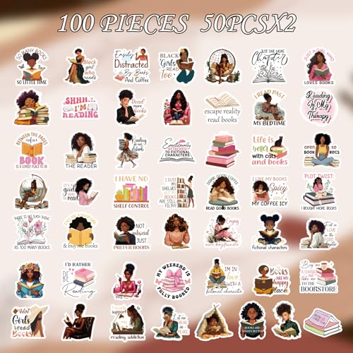 100 Pcs Black Women Reading Stickers Black Girl Sticker for Women - style: Black Women Reading