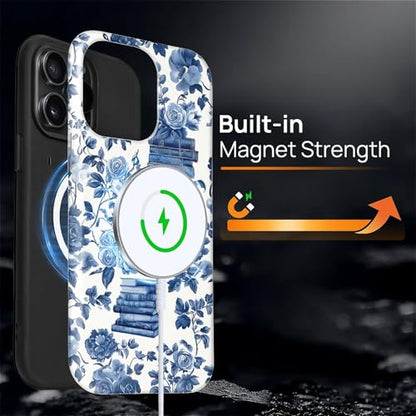Magnetic Case for iPhone 14 Pro Max, Compatible with Magsafe PC Hard Shell & Silicone Inner Bumper Anti-Scratch Full-Body Cover Shockproof Slim Design Bookish Flower Rose Book Lover - color: Bookish Flower Rose Book Lover, size: iPhone 14 Pro Max