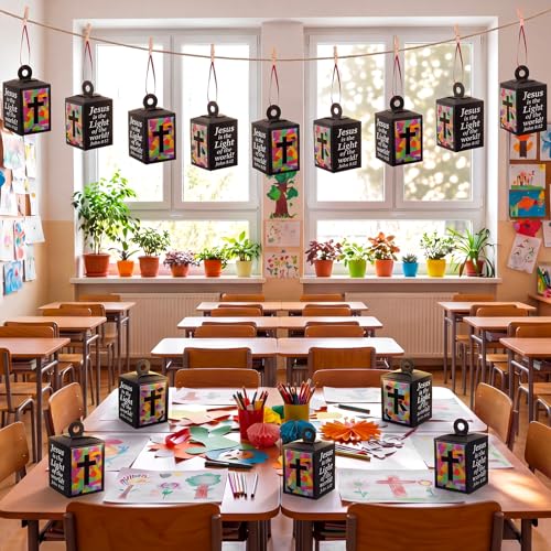 20 Sets Vbs 2026 Christian Cross Crafts Bulk Illumination Themed Paper Lanterns Jesus Is the Light Religious Suncatcher Sunday School Vbs Crafts for Church Christian Party Favor (Black Cross) - style: Black Cross
