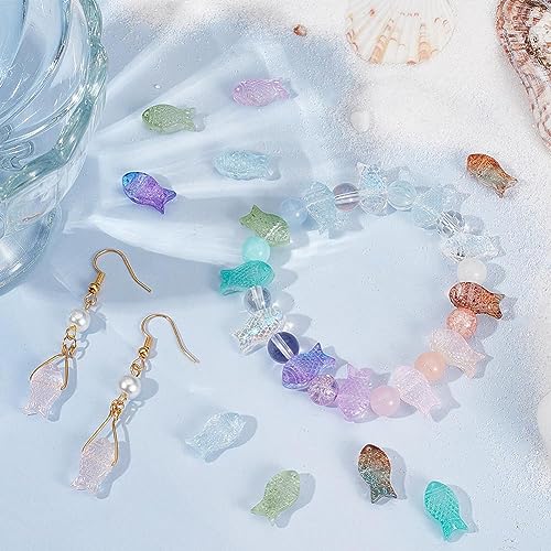 SUNNYCLUE 1 Box 100Pcs Fish Beads Bulk Transparent Glass Fish Bead Colorful Pink Green Blue Marine Life Summer Sea Ocean Animal Mermaid Charms for Jewelry Making Kit Adult Women - color: 1 Box 100pcs Side Drilled Fish Bead Mixed Color
