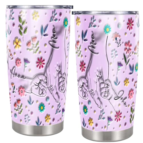 Personalized Holding Mama's Hand Tumbler Custom Name Insulated cups Travel Coffee Mug with Lids Stainless Steel 20 30 Oz Gifts for Mom Nana Mommy New Grandma Mother's Day - color: Hand 617