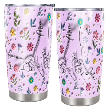 Personalized Holding Mama's Hand Tumbler Custom Name Insulated cups Travel Coffee Mug with Lids Stainless Steel 20 30 Oz Gifts for Mom Nana Mommy New Grandma Mother's Day - color: Hand 617