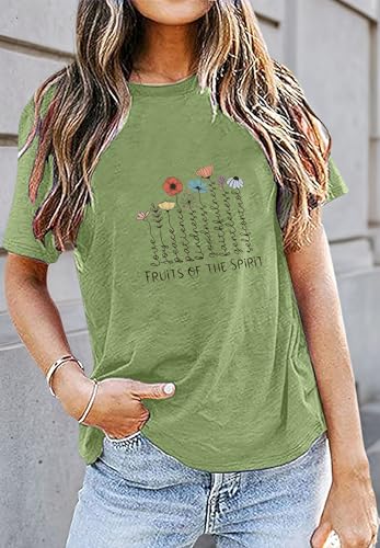 Women's Christian Shirt Fruit of The Holy Spirit Flower T-Shirt Inspirational Bible Text Top - color: Z-q6013-green, size: Small