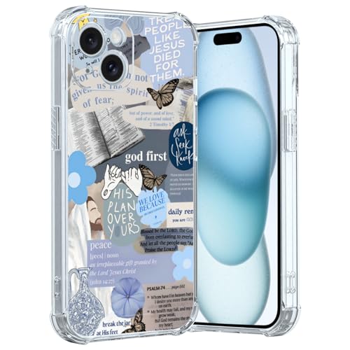 Blus Cool Christian Phone Case Fit for iPhone 15 — Wireless Charging Shockproof Clear Jesus Holy Bible Verses Phone Cover Gift for Boy Girl Men Women - color: Blue Christian, size: iPhone 15
