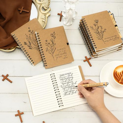 Resurhang 20 Sets Christian Gifts Bulk Bible Verse Spiral Notebook and Bamboo Pen Religious Journal Church Gifts for Grandparents Pastor Clergy Women Sunday School Teacher Members (Classic Style) - style: Classic Style