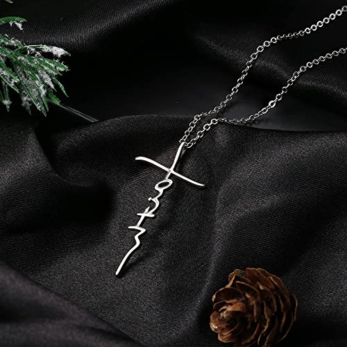 MILACOLATO Faith Necklace for Women 925 Sterling Silver Cross Necklace for Women 18K White Gold Plated Sideways Faith Cross Pendant Necklace Christian Religious Jewelry Gifts for Women Mom Wife Birthday