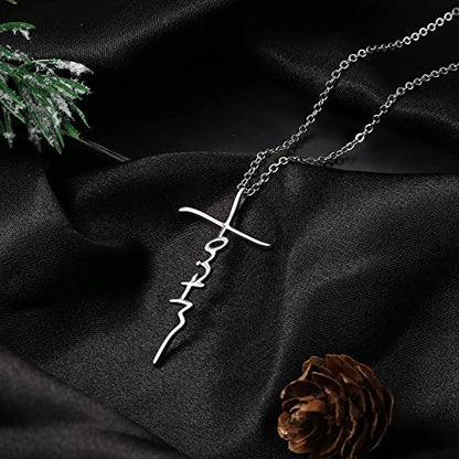 MILACOLATO Faith Necklace for Women 925 Sterling Silver Cross Necklace for Women 18K White Gold Plated Sideways Faith Cross Pendant Necklace Christian Religious Jewelry Gifts for Women Mom Wife Birthday