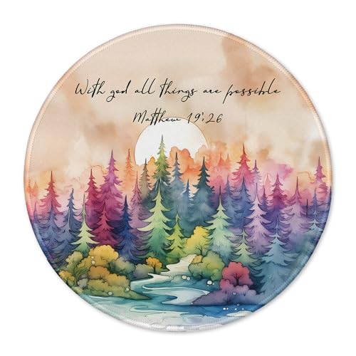 Watercolor Forest Christian Mouse Pad 7.9x7.9 Inch, Matthew 19:26 Bible Verse Mouse Pads for Desk Home Office Dorm Computers Laptop, Religious Office Supplies Desk Accessories - color: Cute Sloth 29A