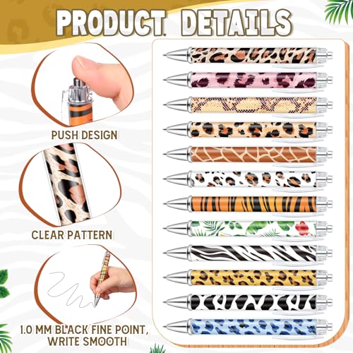 Dispowreath 48 Pcs Animal Print Pens Safari Jungle Cheetah Ink Pens - style: Animal