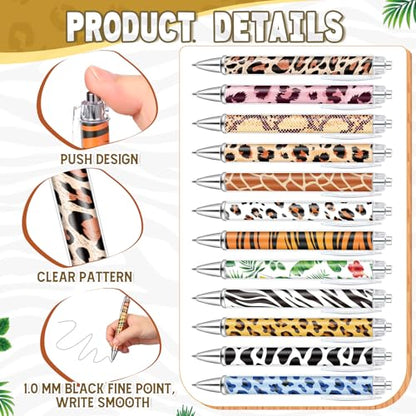 Dispowreath 48 Pcs Animal Print Pens Safari Jungle Cheetah Ink Pens - style: Animal