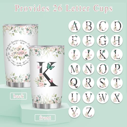Personalized Initial K Tumbler 20oz, Monogrammed Gift for Women Birthday Mothers Day Religious Gift, Personalized Christian Gift for Women Initial Coffee Mug - style: Initial K cup