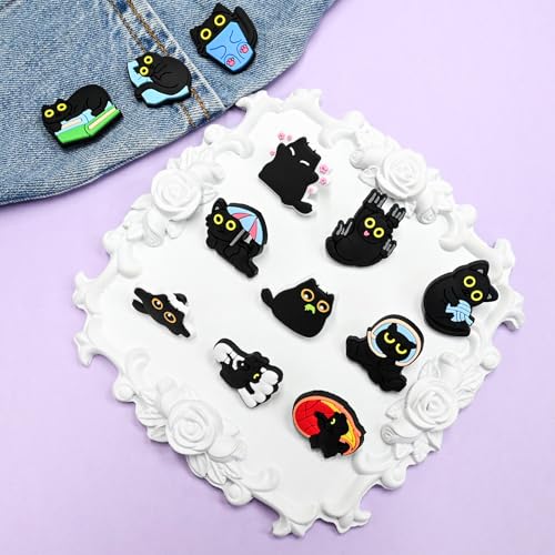 Cute Pins Bulk, Funny Lapel Badge Pins Rubber Brooch Pins for Backpacks, Hats, Bags - style: Black cat-30PCS