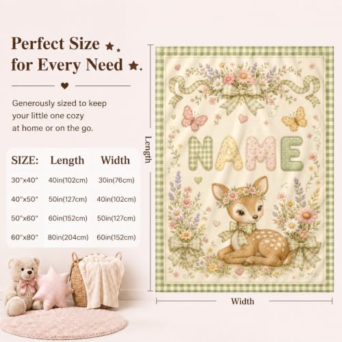 Custom Baby Blanket for Girls Boys, Personalized Baby Blanket with Name - color: Cute Little Deer