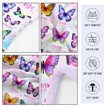 Christian Gifts for Women Faith God Says I Am Butterfly Blanket 50"x60" - color: God Says - Butterfly 01, size: 50"x60"