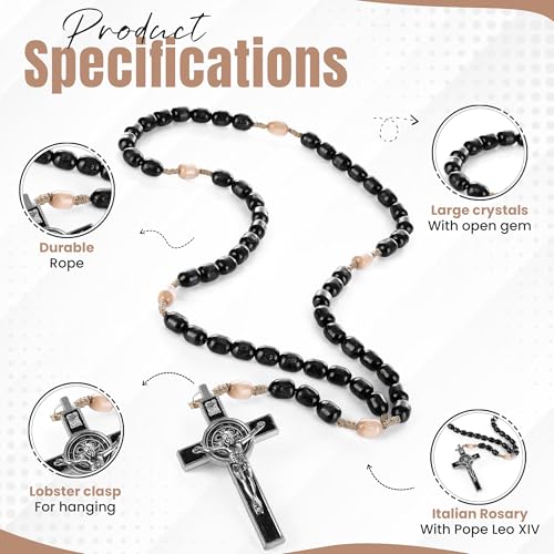 SANCTUM VERITAS Catholic Rosary Necklace | Large Italian Prayer Beads Gift - style: Black Wood