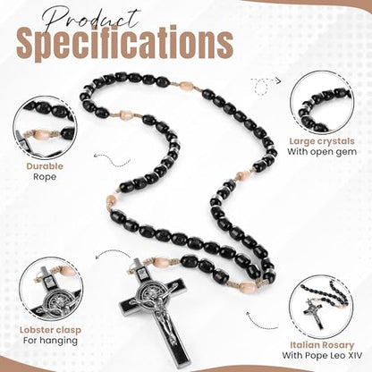 SANCTUM VERITAS Catholic Rosary Necklace | Large Italian Prayer Beads Gift - style: Black Wood