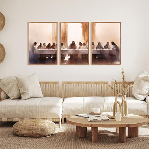 Aurlan 3 Pcs The Last Supper Framed Canvas Wall Art 16x24 Inch - color: The Last Supper, size: 16"x24"