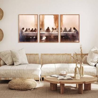 Aurlan 3 Pcs The Last Supper Framed Canvas Wall Art 24x36 Inch - color: The Last Supper, size: 24"L x 36"W