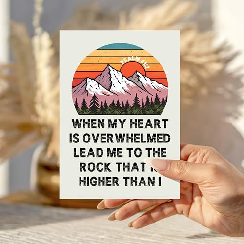 When My Heart Is Overwhelmed Card Christian Encouragement Cards Psalm 61:2 Bible Verse Religious Greeting Gift for Friend Bestie Pastor Mentor Coworker Family - color: When My Heart Is Overwhelmed Psalm 61:2