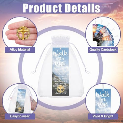 Supervitae 12 Set Christian Lapel Pins Bookmarks, Walk with Me Luke 9:23 - style: Walk with Me