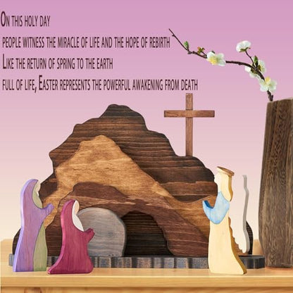 Easter Tiered Tray Decor Jesus Empty Tomb Kit Wooden Religious Signs - color: 9pcs